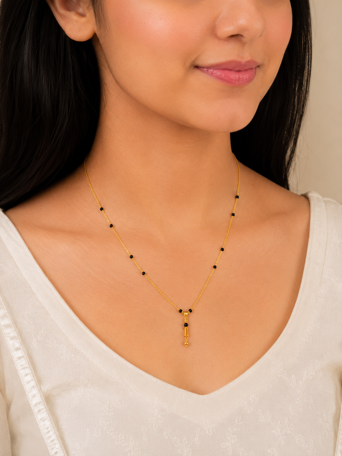 Elegant Vertical Bar Short Gold Mangalsutra with Modern Pendant Design