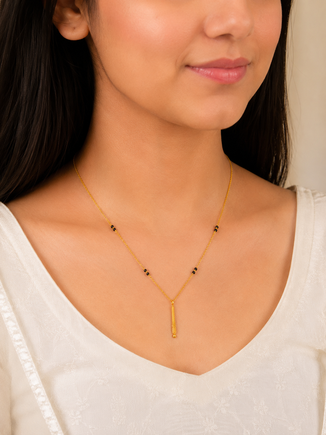 Elegant Minimal Drop Short Gold Mangalsutra with Classic Beaded Design