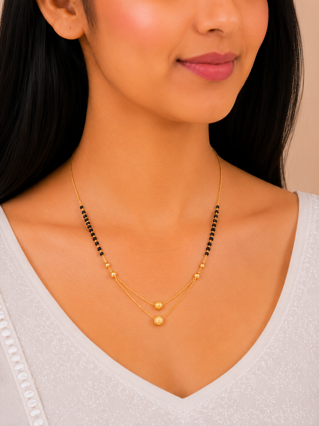 Classic Black Bead Short Gold Mangalsutra with Elegant Pendant Design