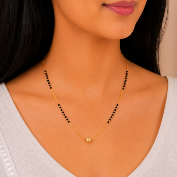 Minimal Black Bead Short Gold Mangalsutra Necklace for Women