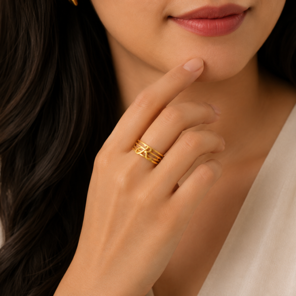 Elegant Layered Gold Ladies Ring with Stylish Letter Design