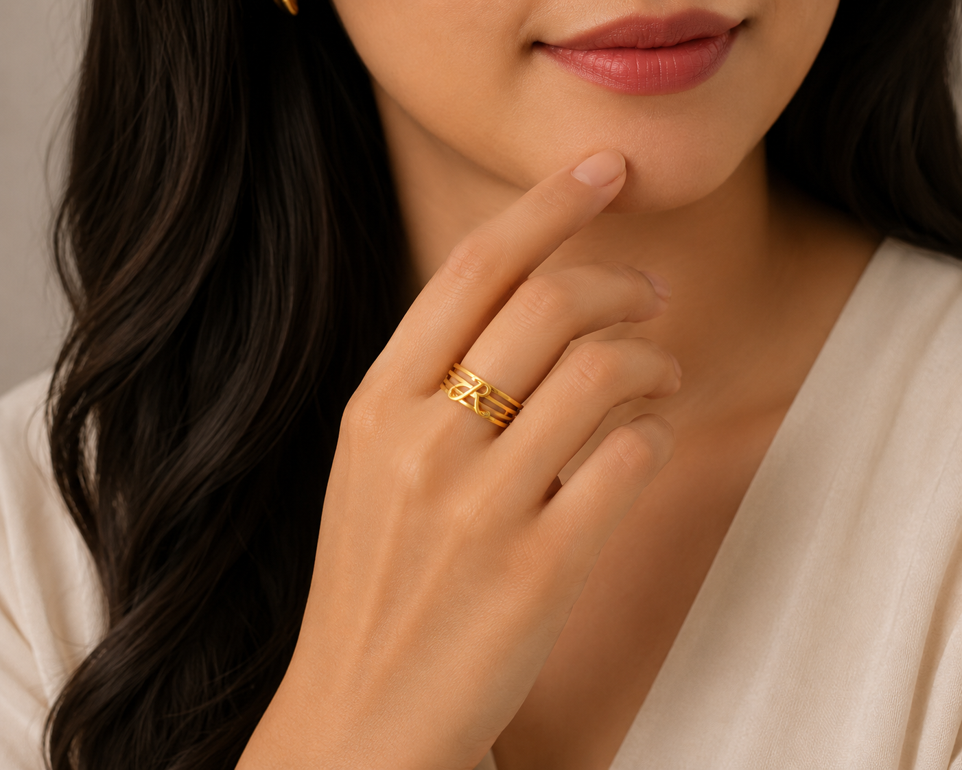 Elegant Layered Gold Ladies Ring with Stylish Letter Design