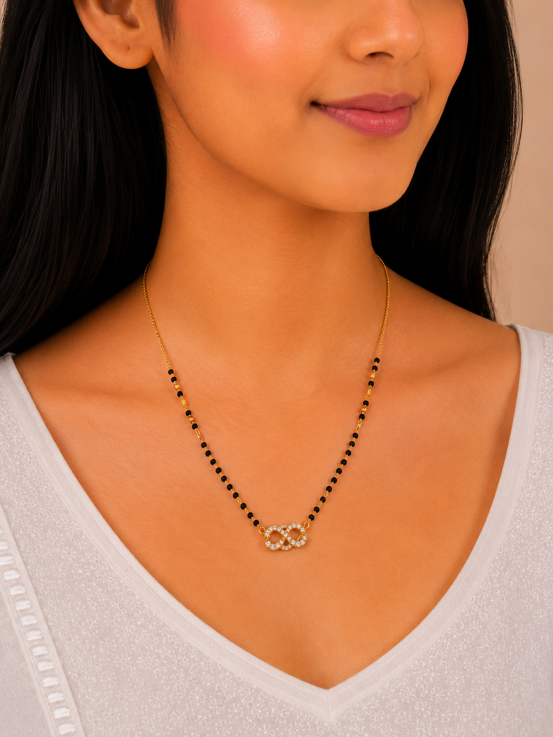 Elegant Dual Tone Bead Short Gold Mangalsutra with Floral Center Design