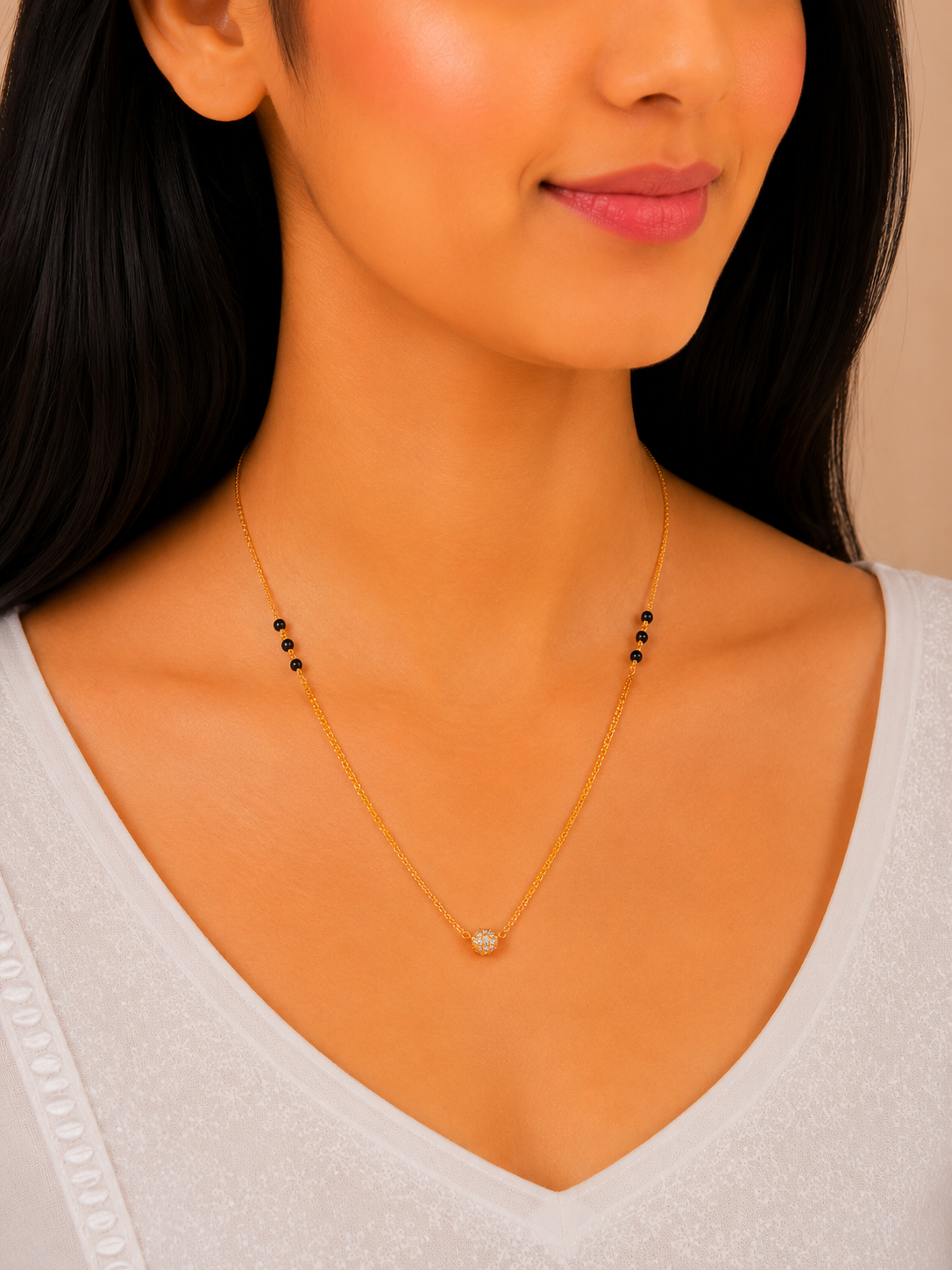 Minimal Elegant Short Gold Mangalsutra Necklace with Delicate Pendant