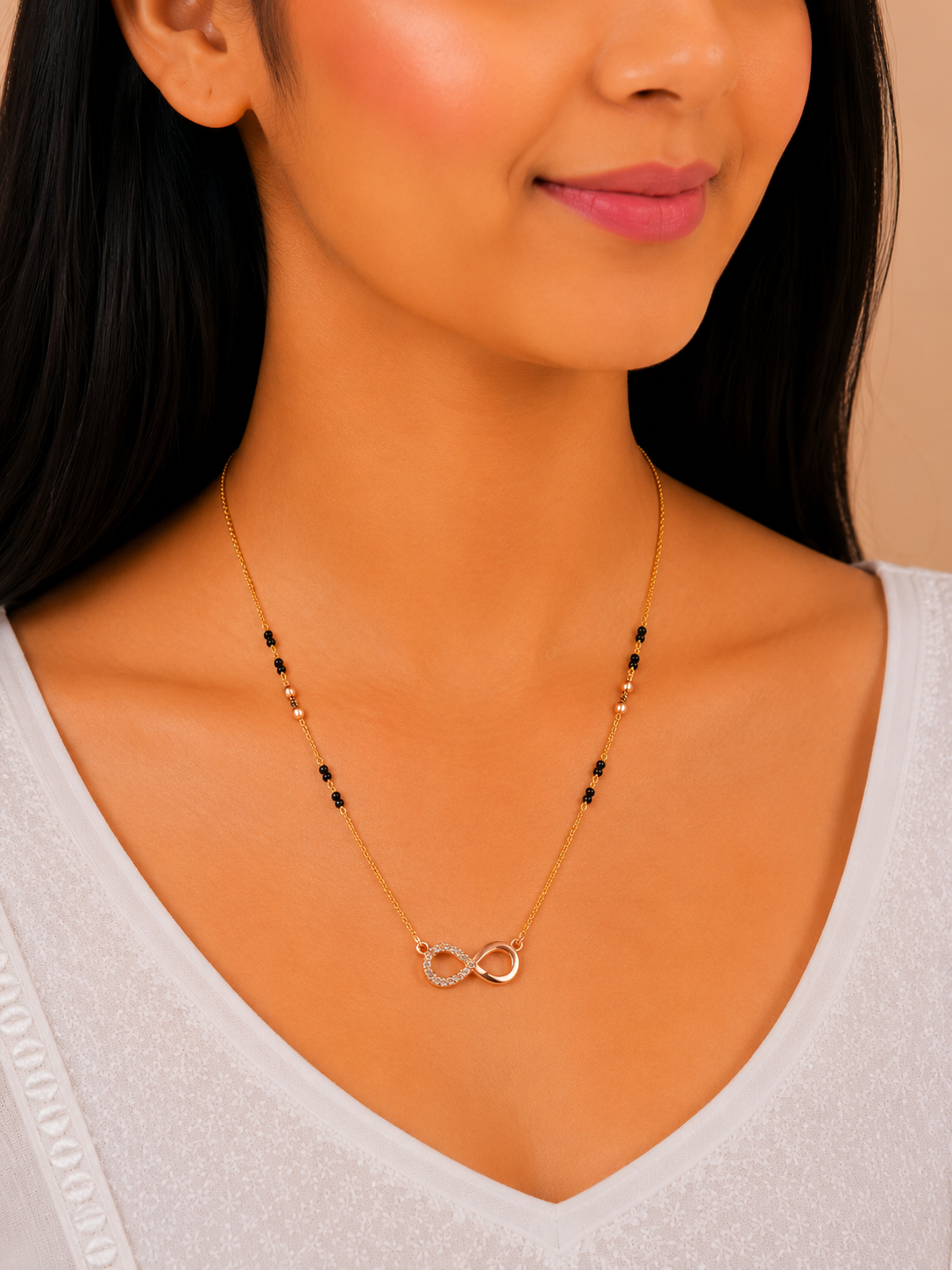 Stylish Infinity Design Short Gold Mangalsutra Necklace for Women