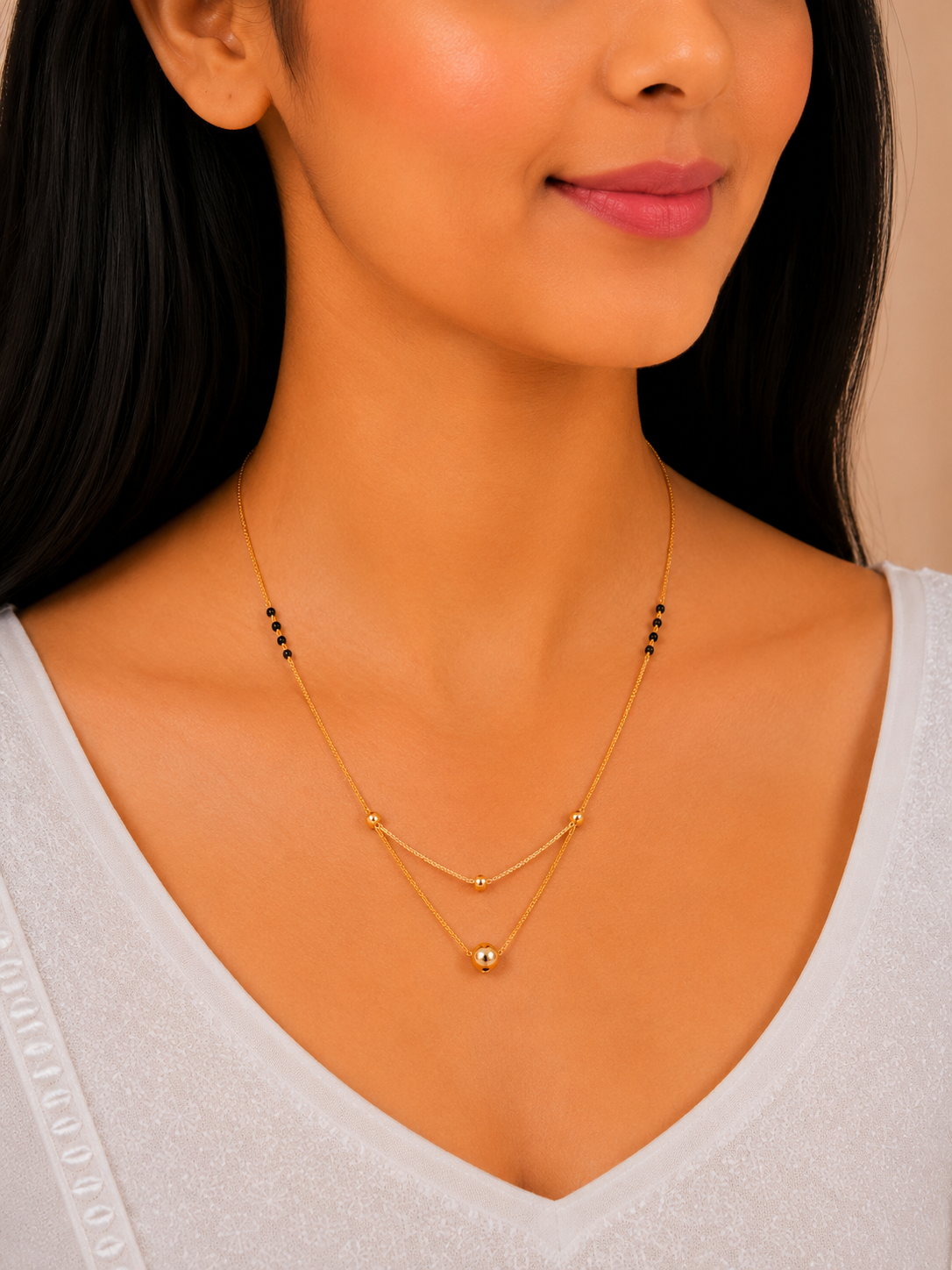 Layered Pendant Short Gold Mangalsutra Necklace for Women