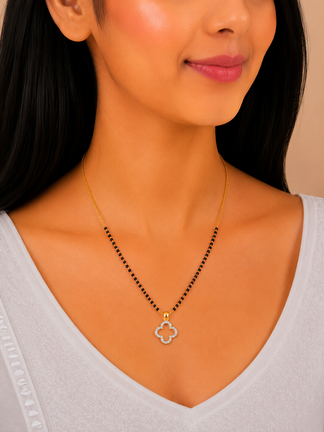 Floral Charm Short Gold Mangalsutra Necklace for Women