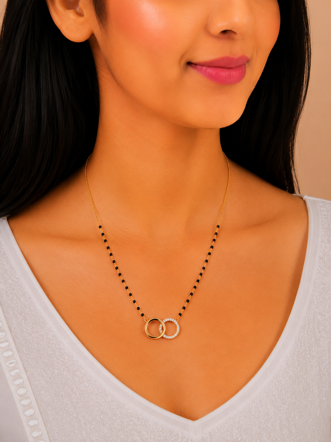 Modern Double Ring Short Gold Mangalsutra Necklace for Women