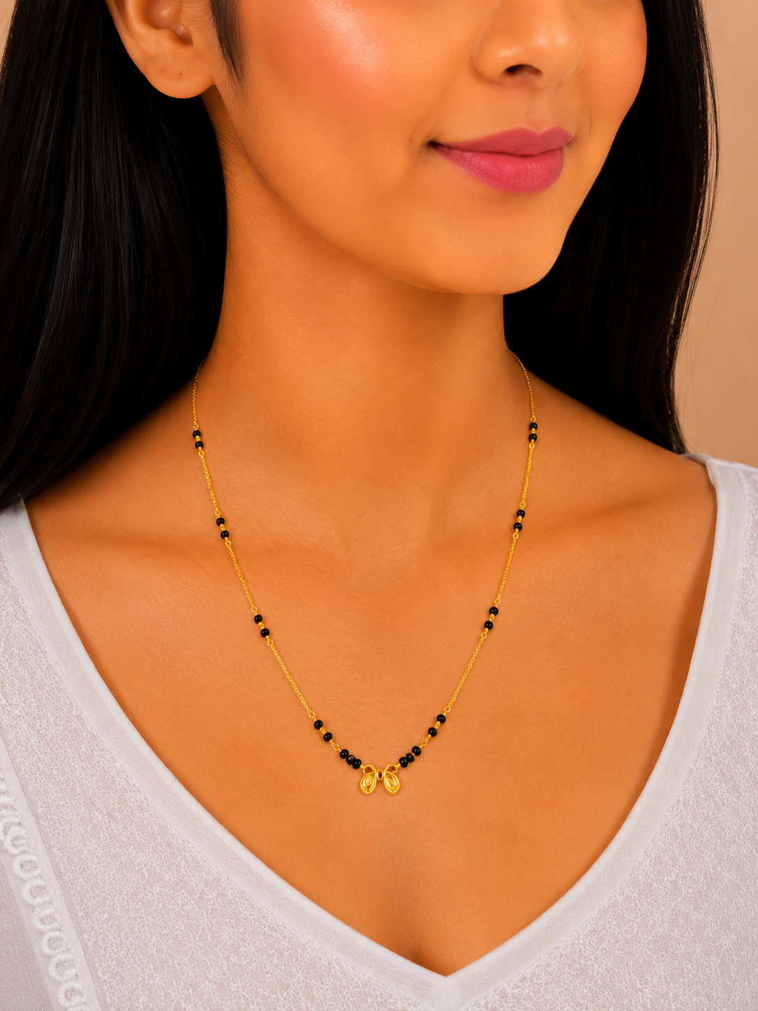 Classic V-Shaped Short Gold Mangalsutra Necklace for Women