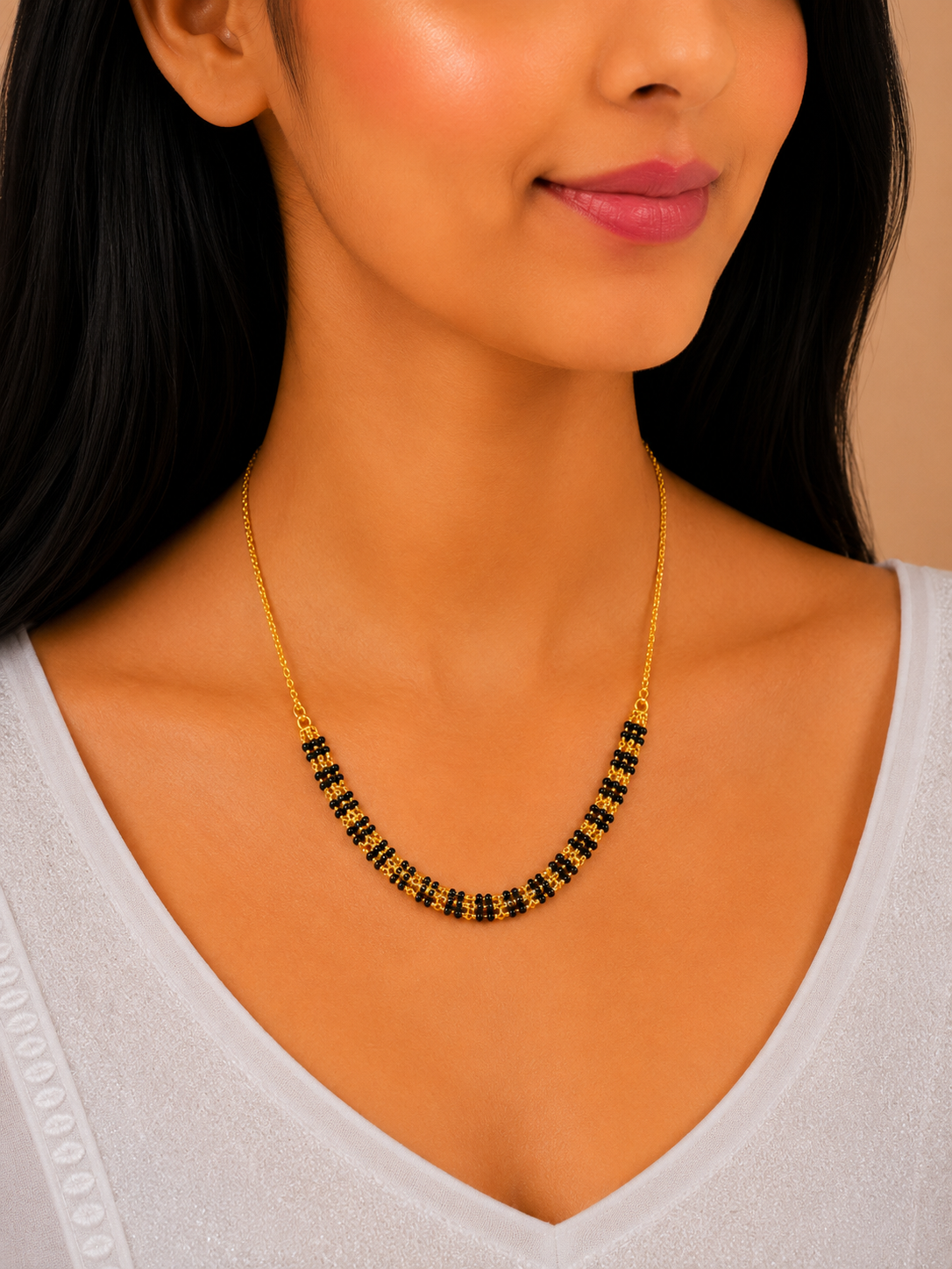 Royal Layered Black Bead Short Gold Mangalsutra Necklace for Women