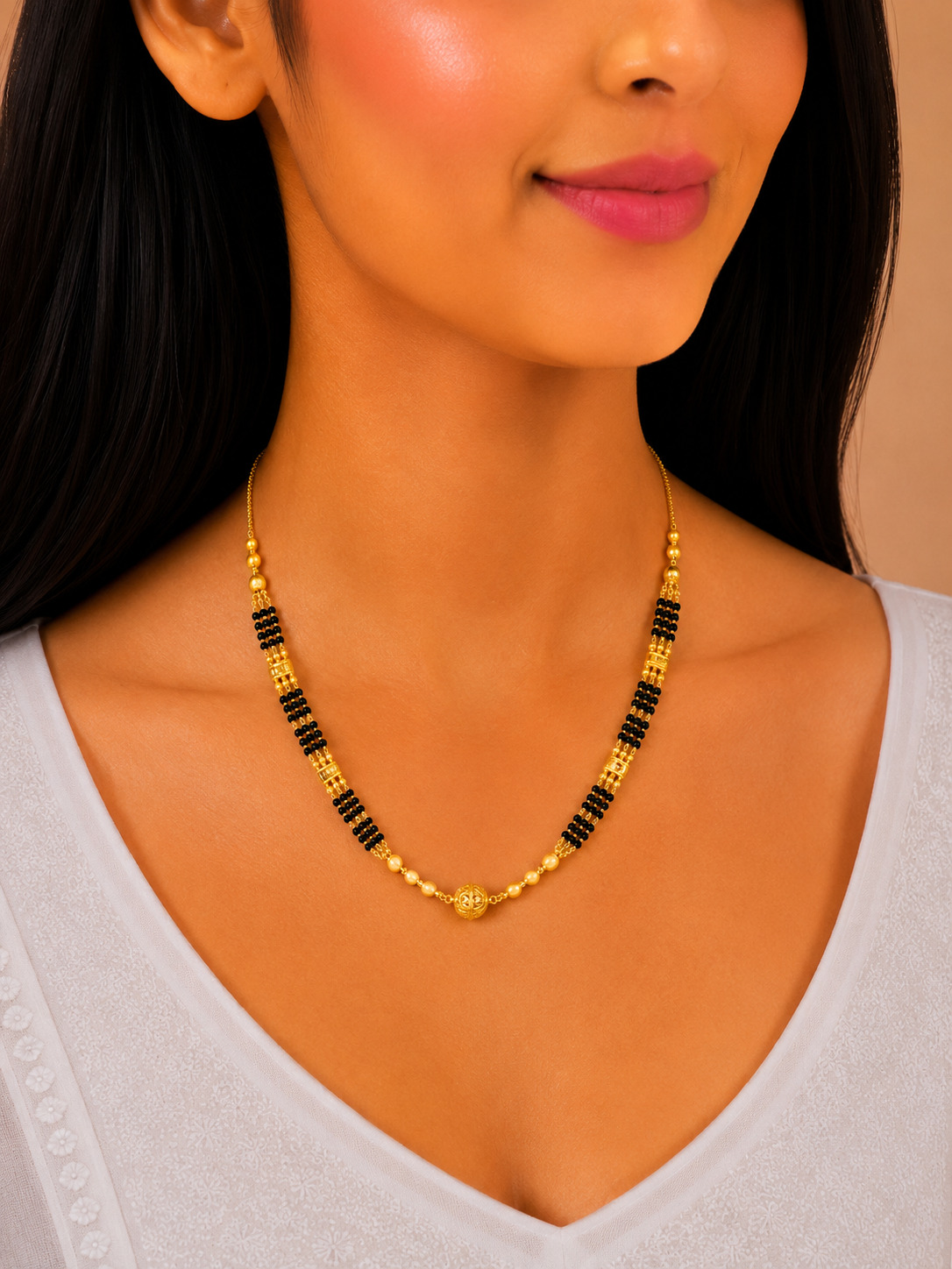 Elegant Dual Strand Short Gold Mangalsutra Necklace for Women