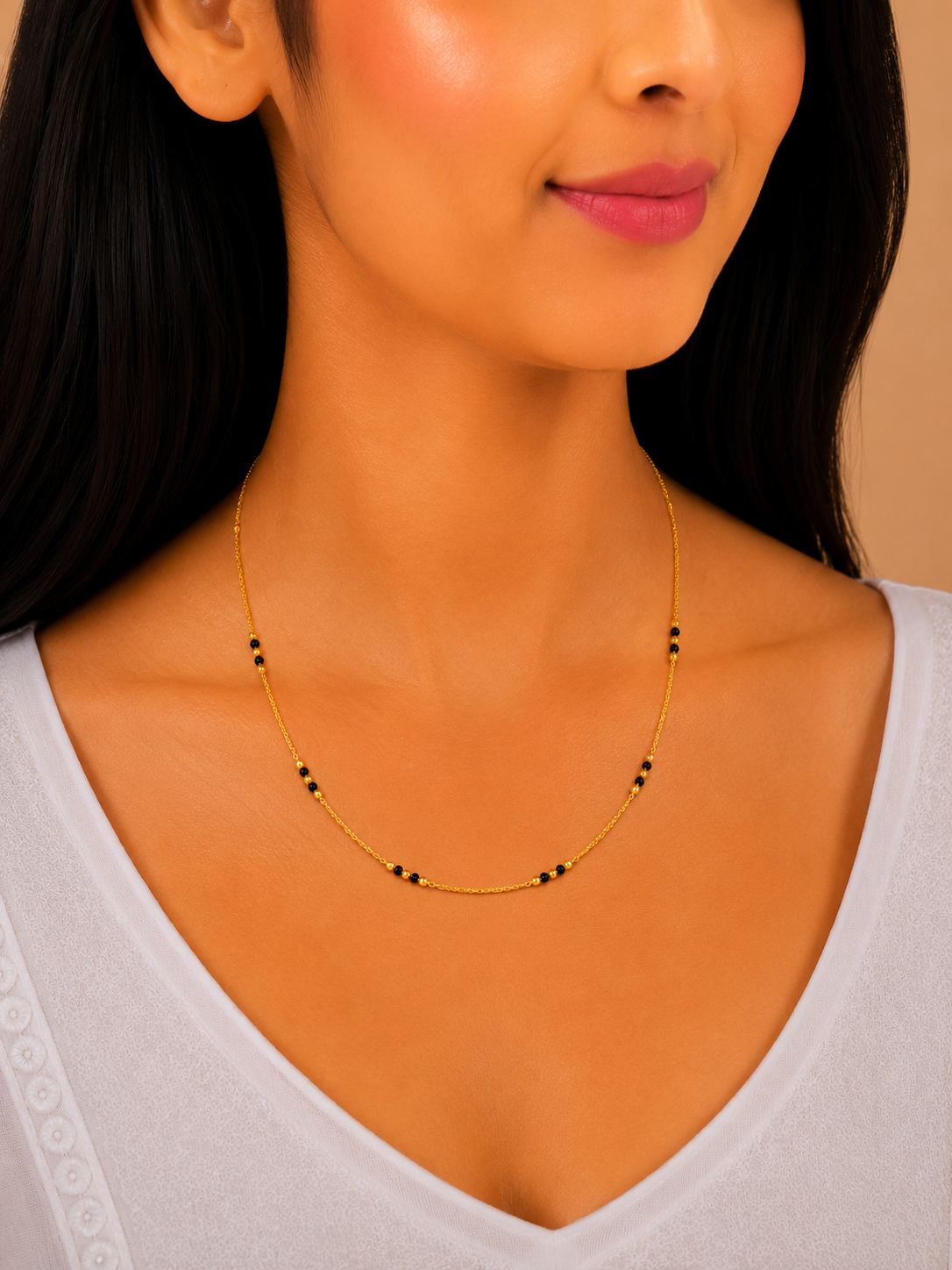 Minimal Bead Style Short Gold Mangalsutra Necklace for Women