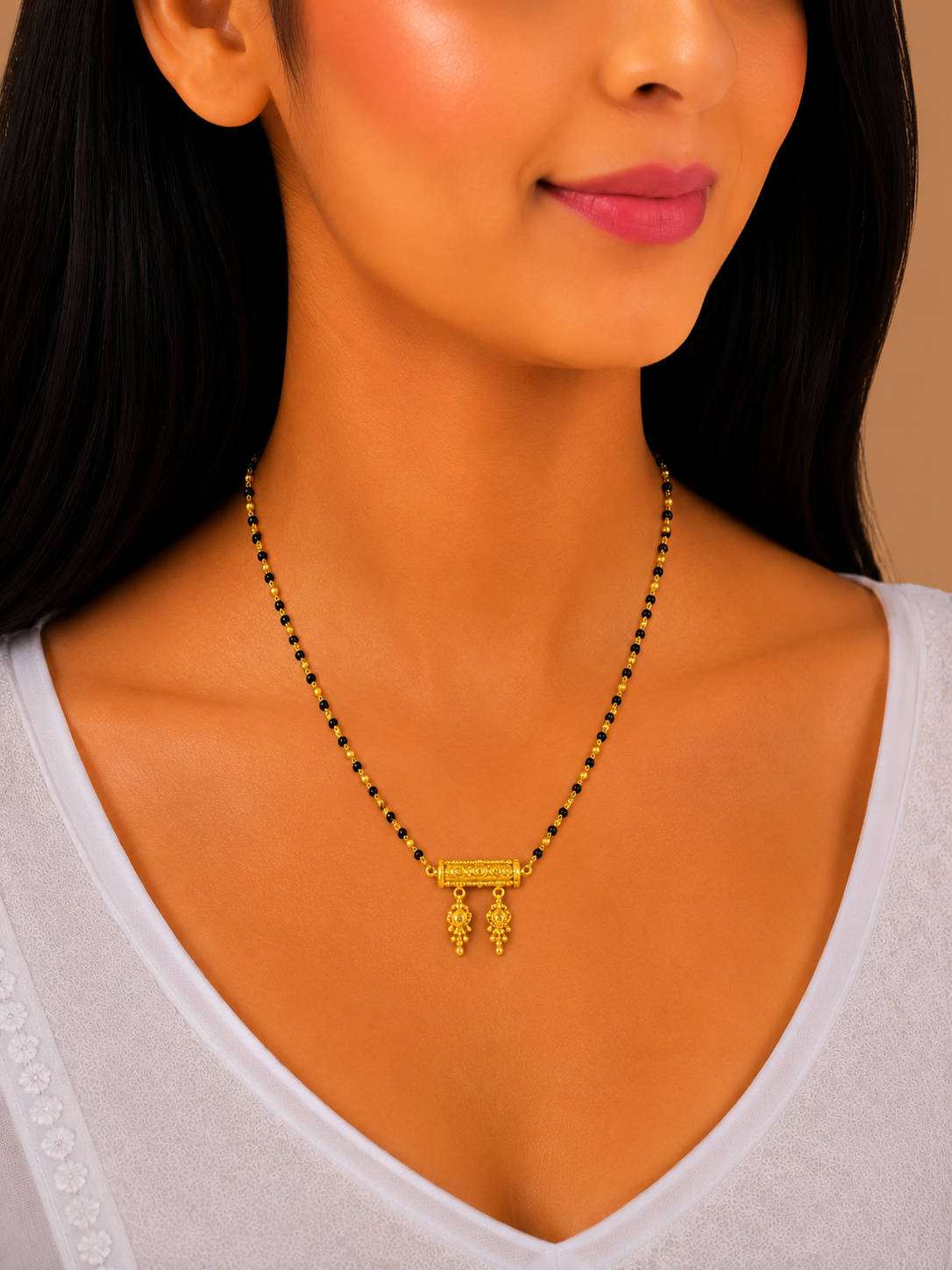 Elegant Triple Drop Short Gold Mangalsutra Necklace for Women