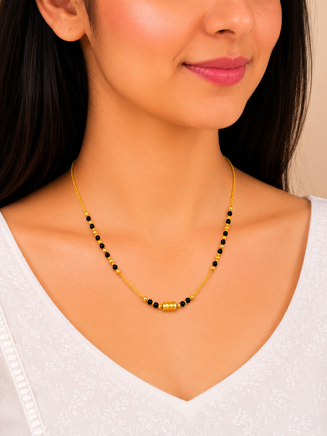 Elegant Minimal Charm Short Gold Mangalsutra with Classic Beaded Design