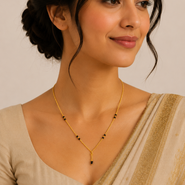 Stylish Short Gold Mangalsutra with Elegant Drop Pendant Design