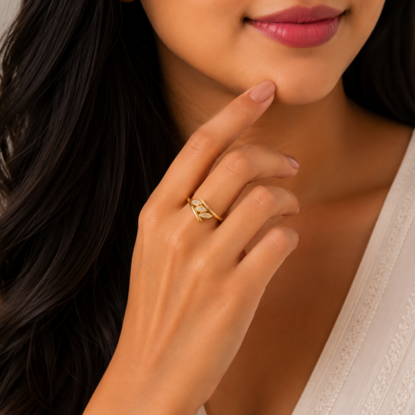 Elegant Leaf Stone Gold Ladies Ring with Modern Designer Finish
