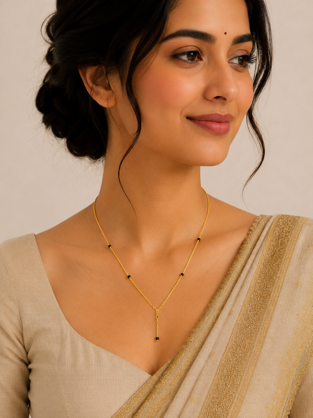 Modern Short Gold Mangalsutra with Sleek Vertical Pendant