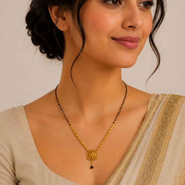 Traditional Short Gold Mangalsutra with Royal Pendant Design