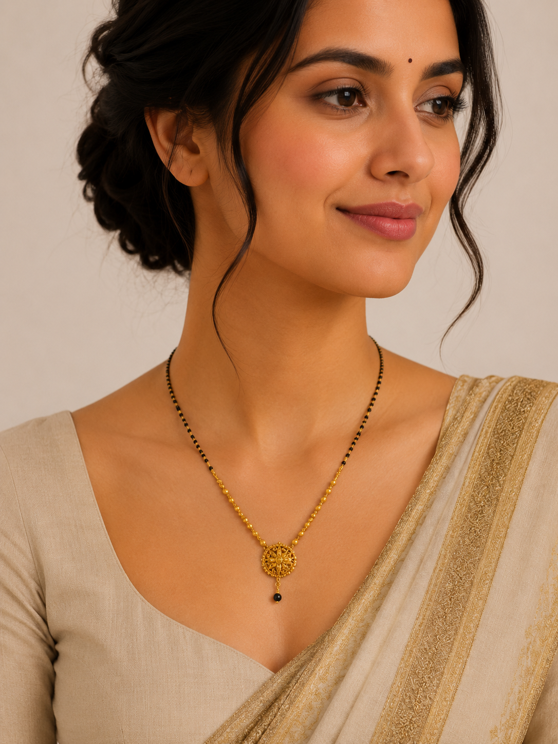 Traditional Short Gold Mangalsutra with Royal Pendant Design