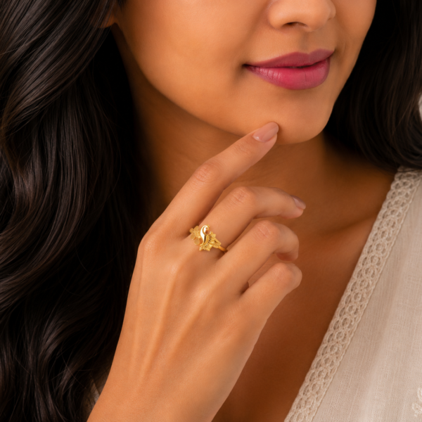 Royal Peacock Floral Gold Ladies Ring with Artistic Designer Finish
