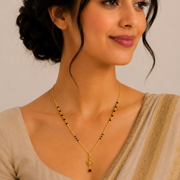 Designer Short Gold Mangalsutra with Traditional Pendant Charm
