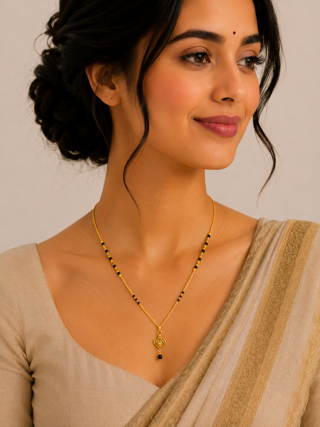 Designer Short Gold Mangalsutra with Traditional Pendant Charm