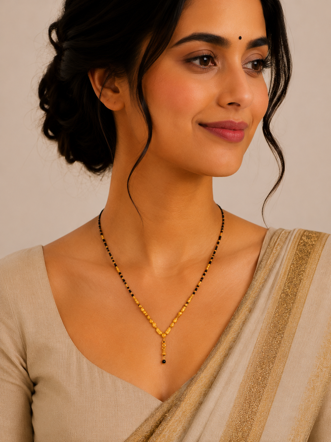 Elegant Short Gold Mangalsutra with Modern Dual Bead Pattern