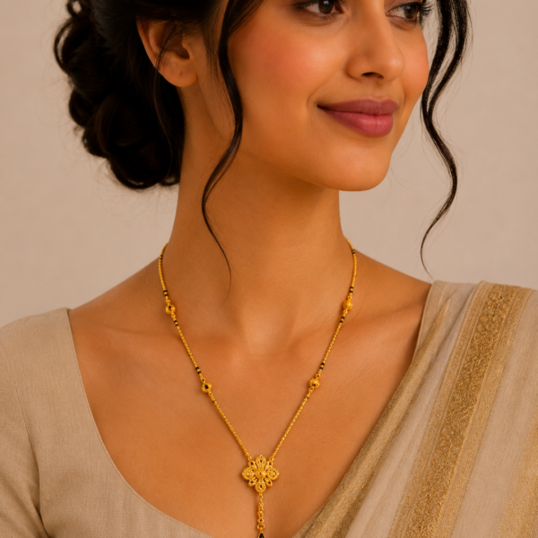 Royal Short Gold Mangalsutra with Floral Pendant Design