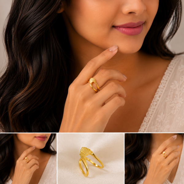 Elegant Feather Style Gold Ladies Ring with Modern Artistic Design