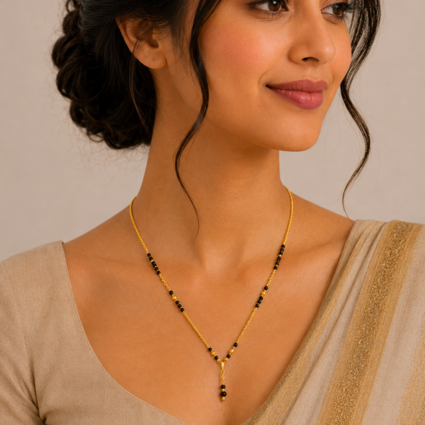 Elegant Short Gold Mangalsutra with Beaded Drop Pendant Design