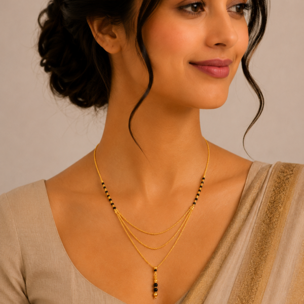 Layered Short Gold Mangalsutra with Elegant Pendant Drop