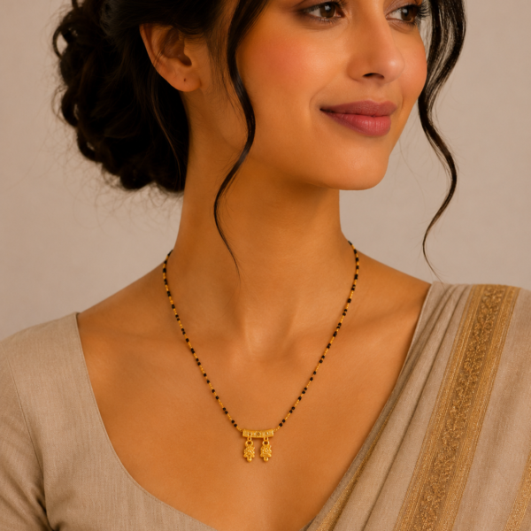 Traditional Short Gold Mangalsutra with Triple Charm Pendant