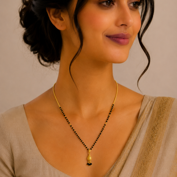 Elegant Short Gold Mangalsutra with Classic Black Bead Pendant