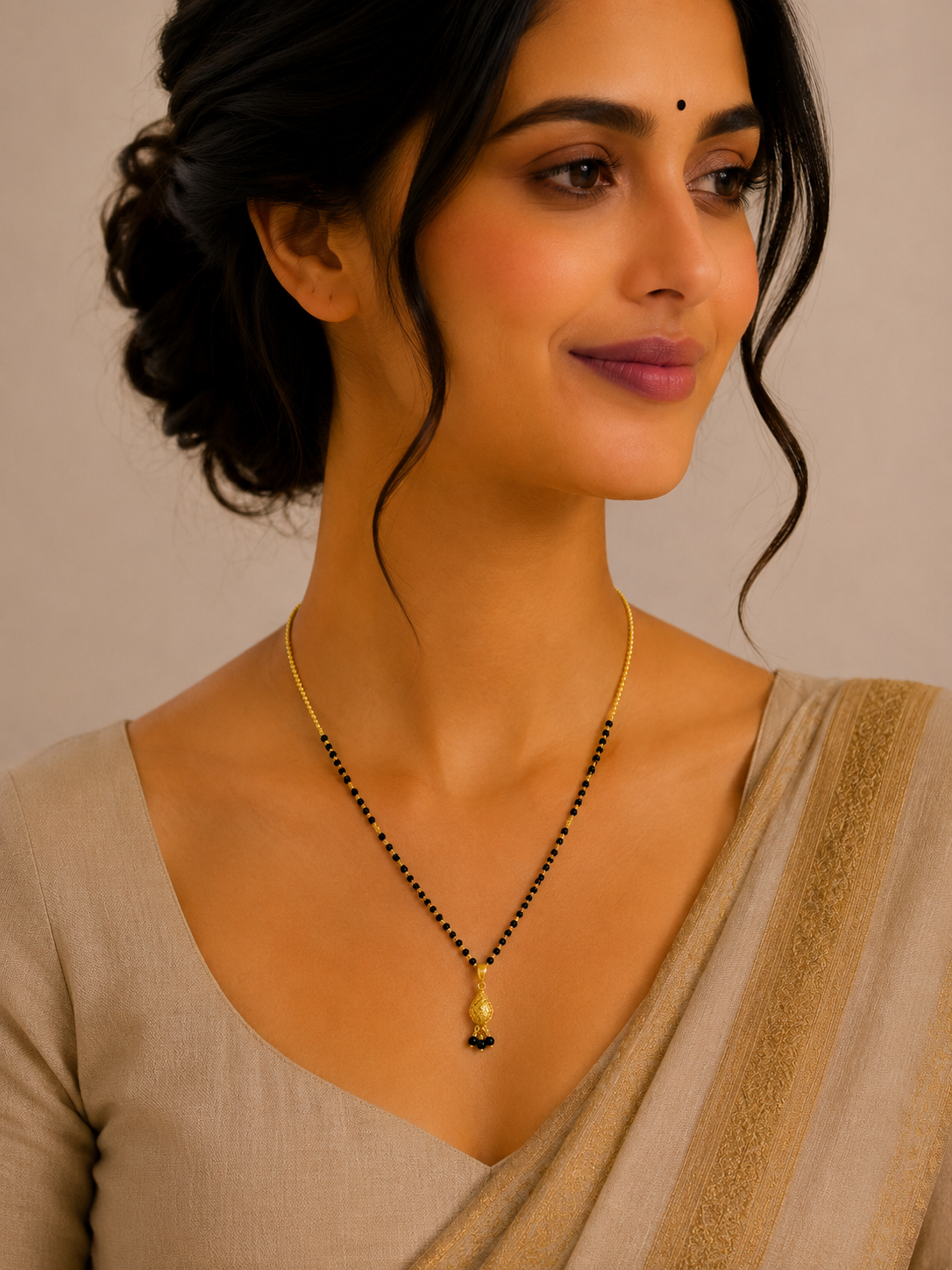 Elegant Short Gold Mangalsutra with Classic Black Bead Pendant