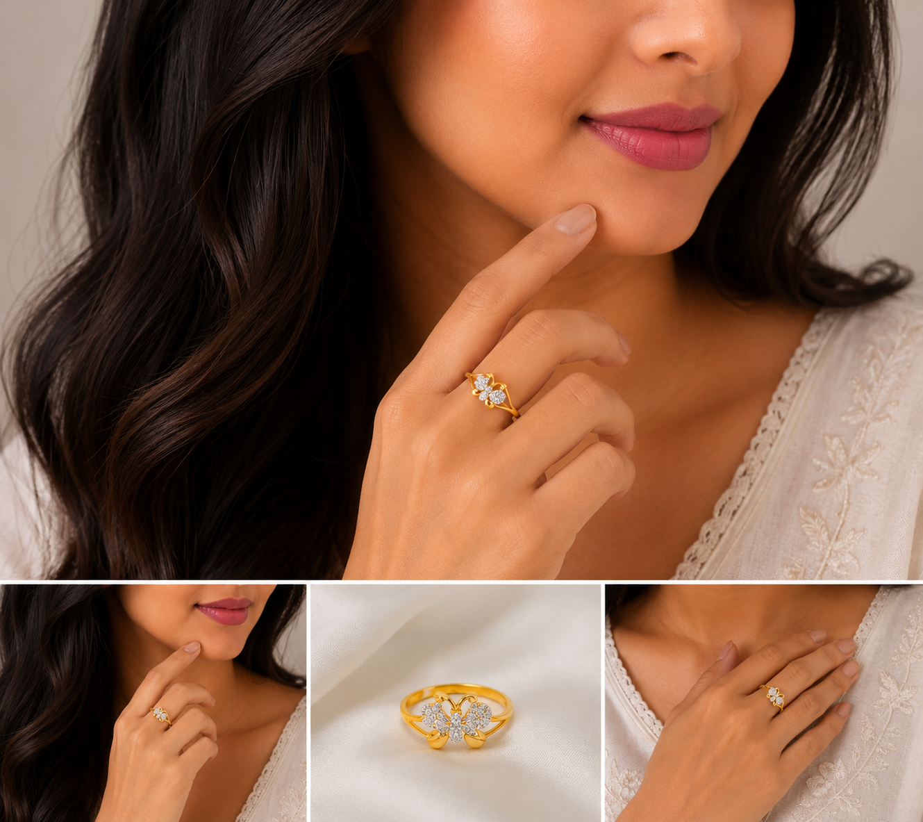 Elegant Butterfly Stone Gold Ladies Ring with Graceful Designer Finish