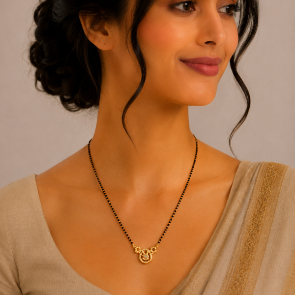 Classic Short Gold Mangalsutra with Floral Center Pendant