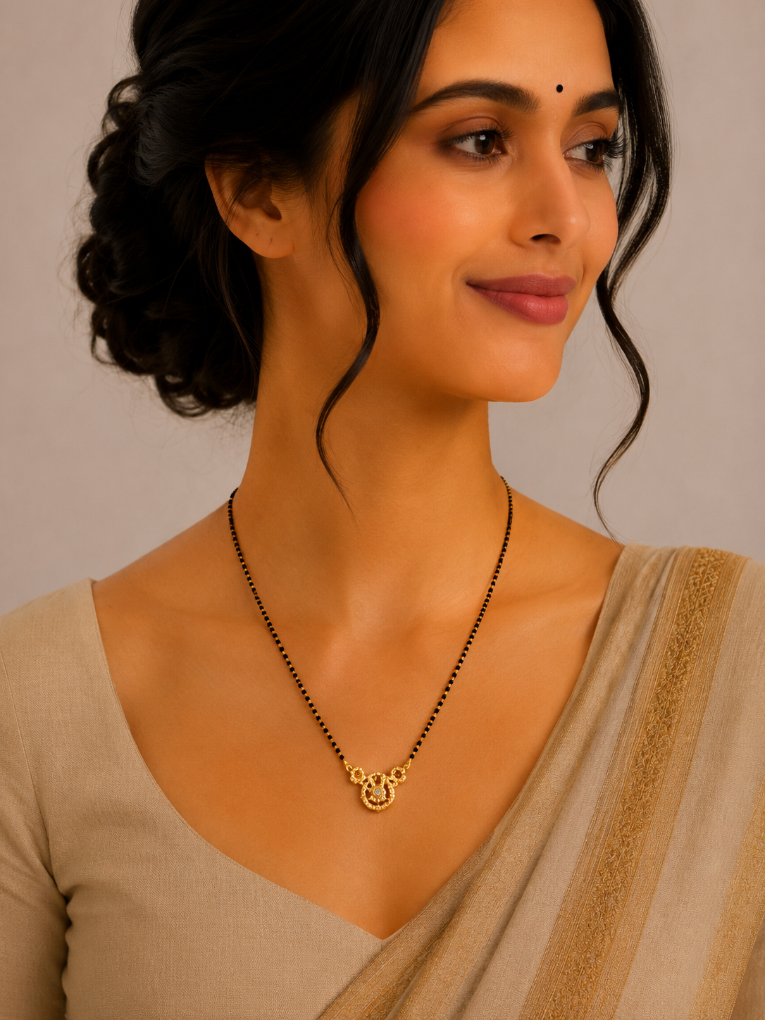 Classic Short Gold Mangalsutra with Floral Center Pendant