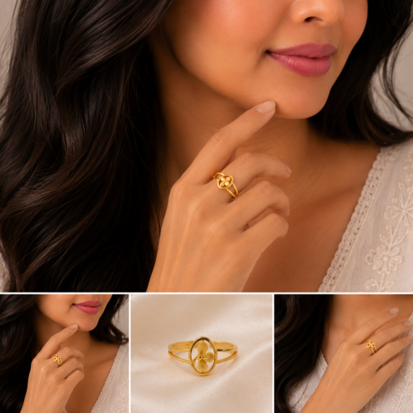 Elegant Floral Gold Ladies Ring with Minimal Modern Design