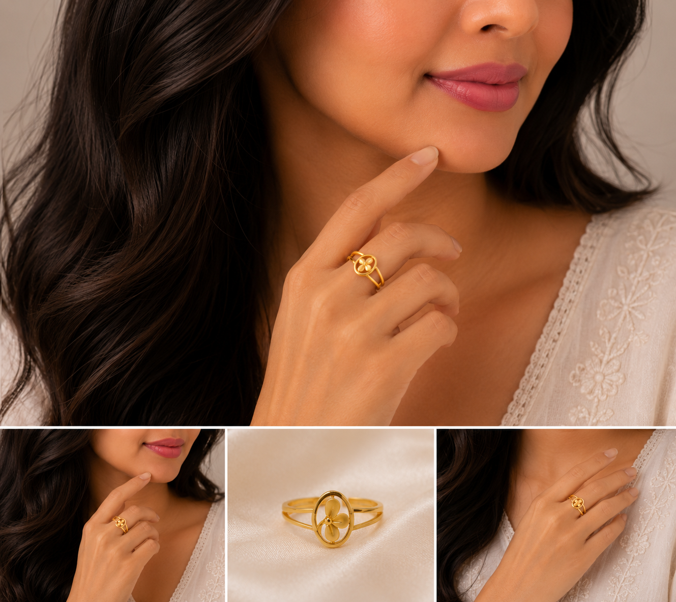 Elegant Floral Gold Ladies Ring with Minimal Modern Design