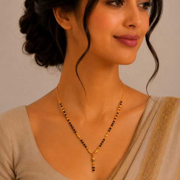Traditional Short Gold Mangalsutra with Elegant Hanging Pendant
