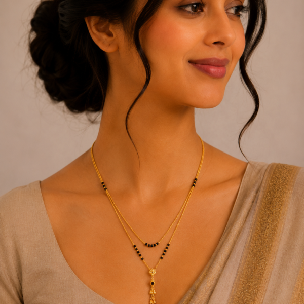 Layered Short Gold Mangalsutra with Elegant Charm Pendant