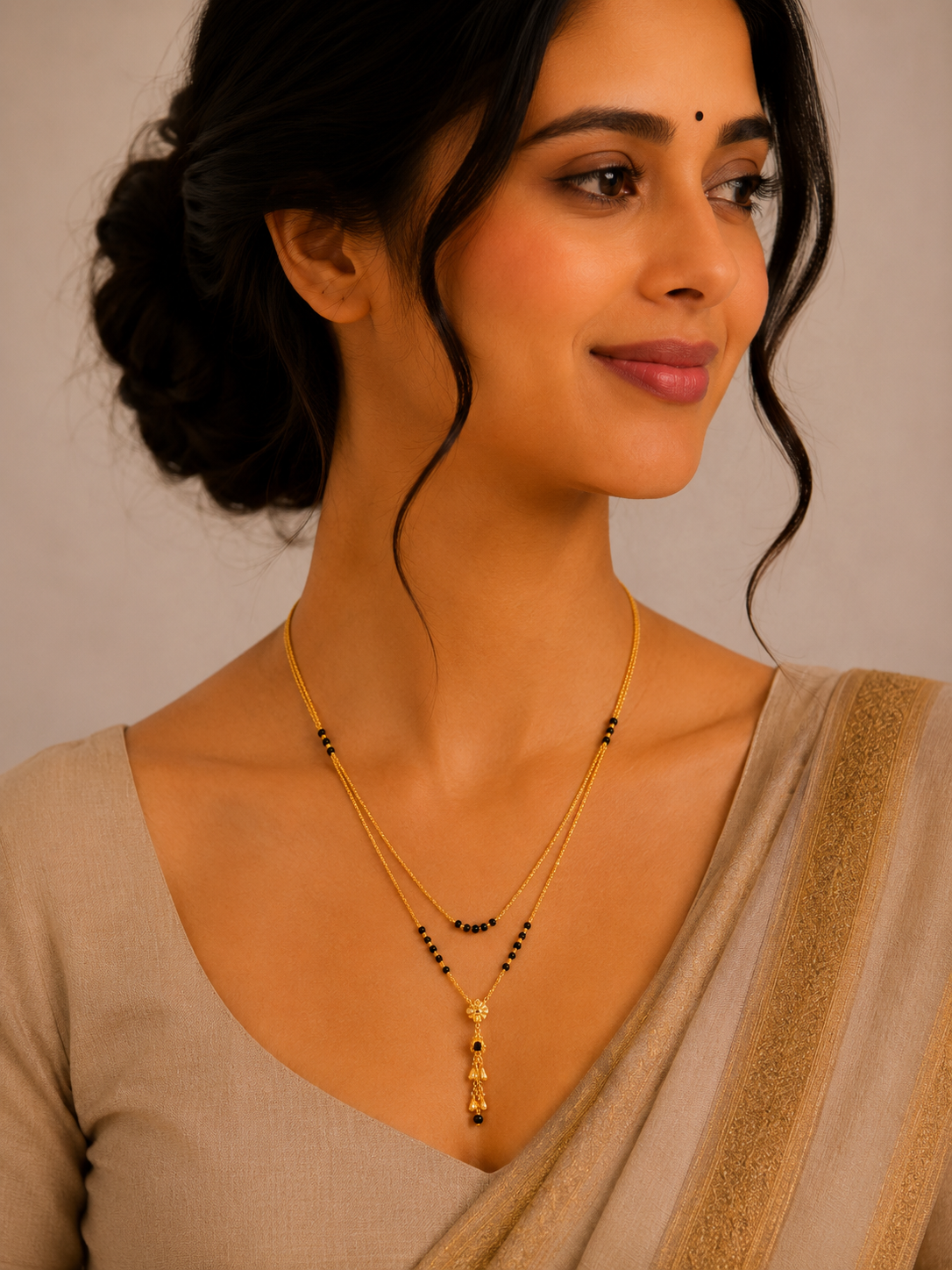 Layered Short Gold Mangalsutra with Elegant Charm Pendant