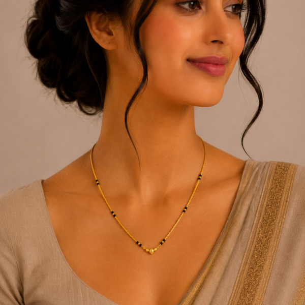 Minimal Short Gold Mangalsutra with Elegant Center Bead Design