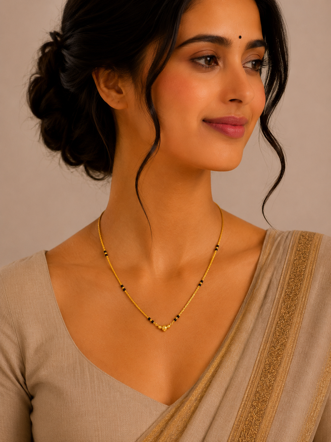 Minimal Short Gold Mangalsutra with Elegant Center Bead Design