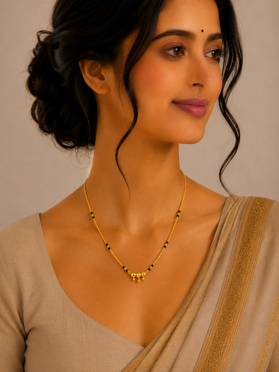 Classic Short Gold Mangalsutra with Minimal Pendant Accent