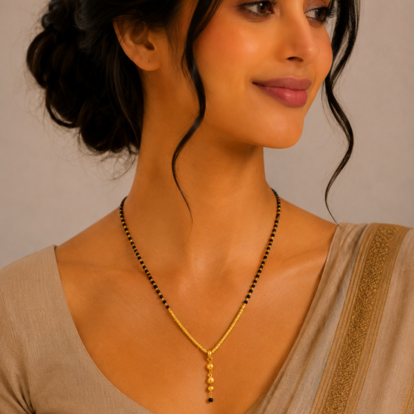 Traditional Short Gold Mangalsutra with Elegant Curved Pendant
