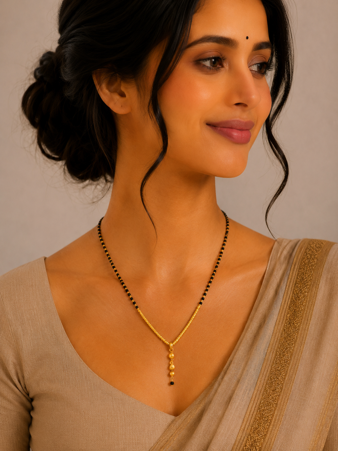 Traditional Short Gold Mangalsutra with Elegant Curved Pendant