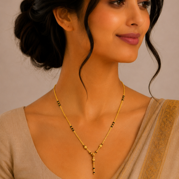 Elegant Short Gold Mangalsutra with Floral Drop Pendant Design