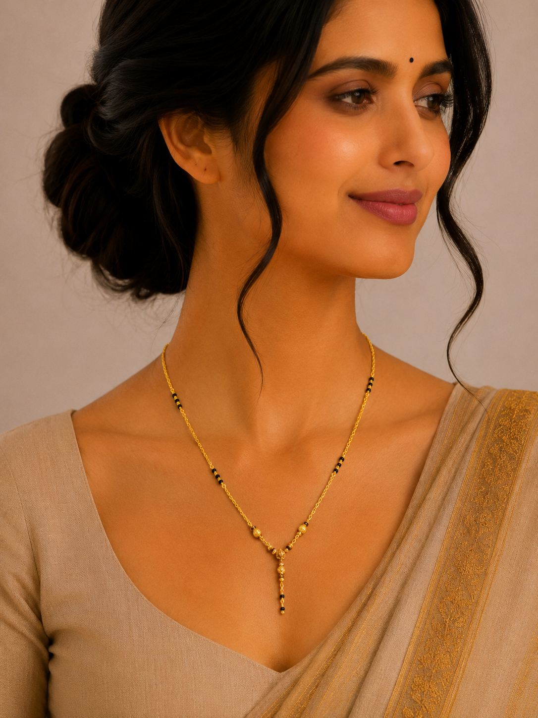 Elegant Short Gold Mangalsutra with Floral Drop Pendant Design