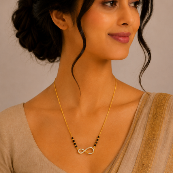 Modern Short Gold Mangalsutra with Infinity Pendant Design